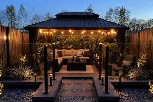 Miniatura 45 de PURPLE LEAF Glorieta de 6' X 8' con techo rígido para parrilla de patio, glorieta de barbacoa de aluminio con toldo, 24 bombillas LED transparentes