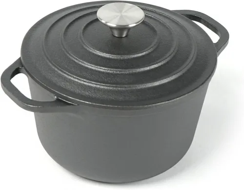 HAWOK Horno holandés de hierro fundido de 1.5 cuartos de galón, diámetro 6.3 pulgadas con tapa, pre-sazonado