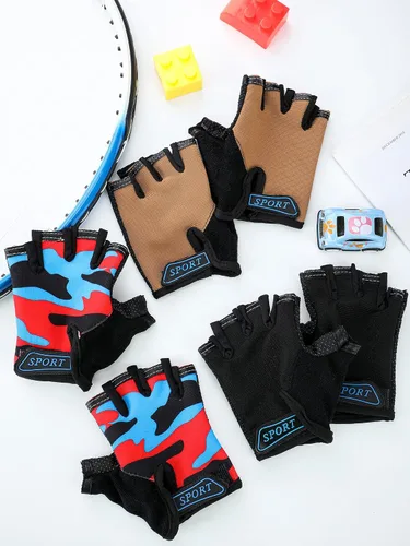 Miniatura 7 de Boao 3 pares de guantes de medio dedo para niños guantes de deporte antideslizantes de gel para niños Ciclismo de montar en bicicleta, azul, gris