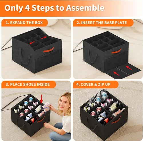 Miniatura 6 de Aokeyee Paquete de 2 organizadores de zapatos para armario, caja organizadora plegable de almacenamiento de zapatos con cubierta transparente y 4