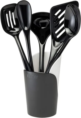 Hutzler Juego de utensilios de cocina de melamina de 6 piezas, incluye una cuchara ranurada de 12 pulgadas de largo, cuchara sólida, cuchara