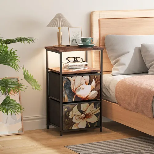 Miniatura 2 de ALBAD Mesita de noche con estación de carga/carga, mesita de noche LED para dormitorio, mesita de noche con cajones de almacenamiento, mesa auxiliar