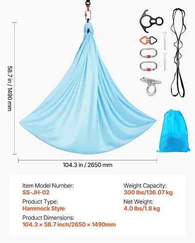Miniatura 7 de VEVOR Aerial Silk & Yoga Swing, Aerial Yoga Hammock Kit with 100gsm Nylon Fabric, Full Rigging Hardware & Easy Set-up Guide, Antigravity Flying for