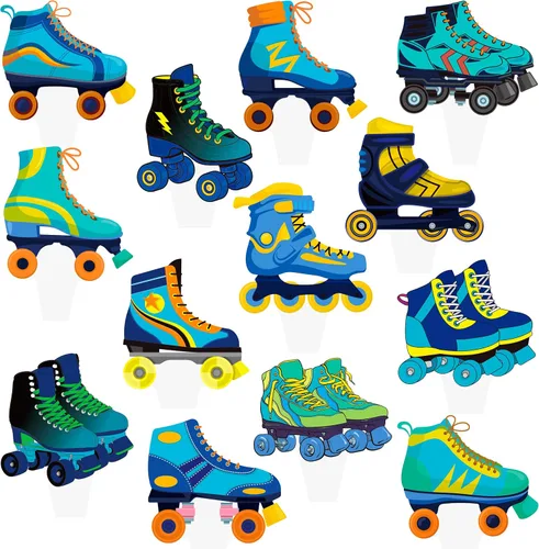 Miniatura 2 de 48 piezas de decoración para cupcakes de patinaje sobre ruedas, decoraciones de fiesta de cumpleaños para niños, temática de patinaje azul