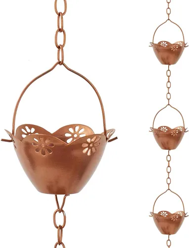 Miniatura 11 de Cadena de lluvia de 13.4 pies, cadenas de lluvia de colibrí para exterior, campana de cadena de lluvia de cobre con 12 tazas, cadena decorativa
