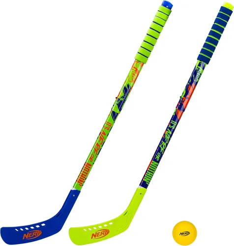 Franklin Sports NERF Proshot Set de palos de hockey para niños + pelota - Juego de 2 jugadores para interior + exterior - 2 en 1 hockey de rodilla +