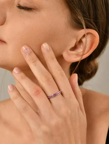 Miniatura 3 de YL Anillos apilables de plata de ley 925 con halo de piedra natal de eternidad, joyería para mujer