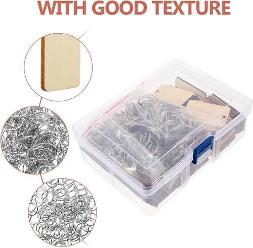 Miniatura 9 de 100 piezas de llavero de madera: llaveros en blanco de madera, llaveros en blanco para grabar, rectangulares con colgantes y anillos