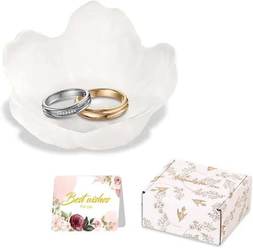 Miniatura 21 de Regalos para mujeres, plato para baratijas con flores, plato para joyería de vidrio rosa, soporte para anillos, bandeja de joyería, decoración