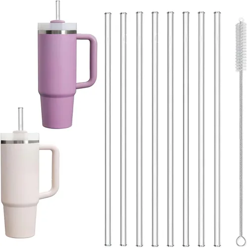 Miniatura 13 de Paquete de 4 popotes de repuesto Tritan para vaso Stanley de 20 onzas y 14 onzas, 8.46 pulgadas de largo, sin BPA, reutilizables, con cepillo