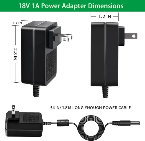Miniatura 7 de Cable de fuente de alimentación de 18V 1A con certificación UL, 100V-240V AC a DC 18Vdc Adaptador de corriente para 1.0a 1000ma 0.75a 750ma 0.6a