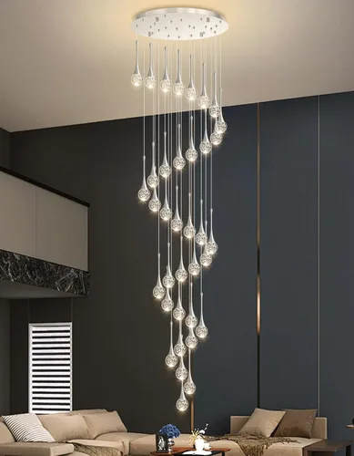 Miniatura 19 de 16 Luces Moderna Lámpara de Techo de Cristal Glam para Techo Alto, Lámpara Colgante LED Regulable para Escalera, Vestíbulo, Entrada, Sala de Estar