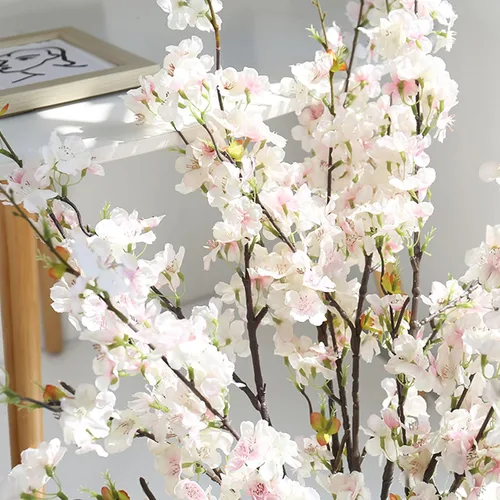 Miniatura 5 de 6 ramas artificiales de cerezo de seda de cerezo sintético, tallos altos, flores artificiales para florero, boda, decoración del hogar (rosa claro)