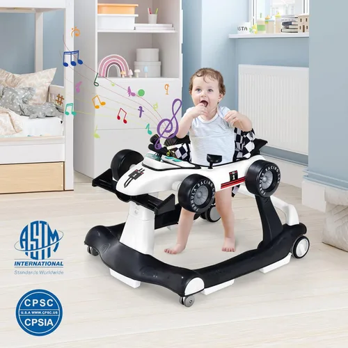 Miniatura 2 de HONEY JOY Andador de bebé 4 en 1, andador de actividad con empuje con 3 alturas ajustables, ruedas suaves con velocidad ajustable, asiento Blanco