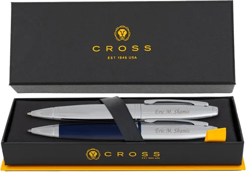 Dayspring Pens Cross Calais - Juego de bolígrafos dobles personalizados, 1 bolígrafo cromado y 1 azul