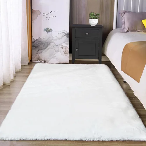 Miniatura 47 de Latepis Alfombra Pequeña Negra Esponjosa 2x3 pies Manta de Piel Sintética de Conejo Alfombra Suave Lavable Alfombras Peludas Shag para Dormitorio