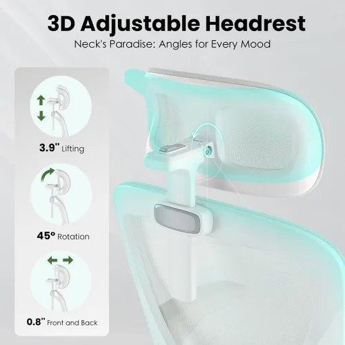 Miniatura 4 de Soohow Silla de oficina, ergonómica de malla de oficina con soporte de respaldo ajustable, cómoda silla giratoria de computadora con reposacabezas