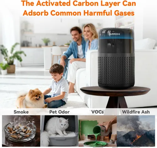 Miniatura 5 de AIRROMI Purificador de aire HEPA para dormitorio y hogar, purificador de aire para mascotas del hogar, elimina el olor de mascotas, olor a arena