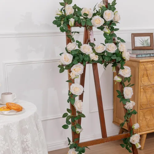 Miniatura 9 de U'Artlines Paquete de 3 Enredaderas de Rosas Champán Artificiales Guirnaldas Florales Total 19.5 Pies Guirnalda de Flores de Seda de Enredadera