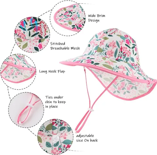 Miniatura 15 de Sombrero de verano para niños pequeños con solapa para el cuello, impermeable, sombrero de natación para niños, protección UV, sombrero de playa