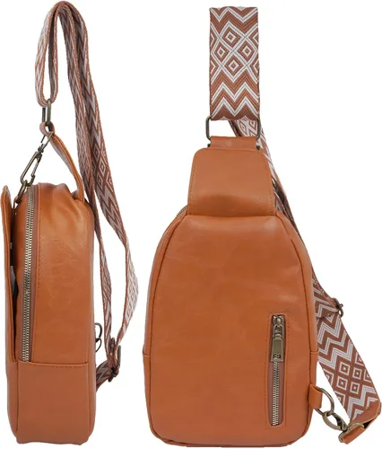 Miniatura 2 de Bolso bandolera para mujer, de piel sintética, bolso cruzado pequeño con correa de guitarra, bolsa de pecho para ciclismo, senderismo, viajes