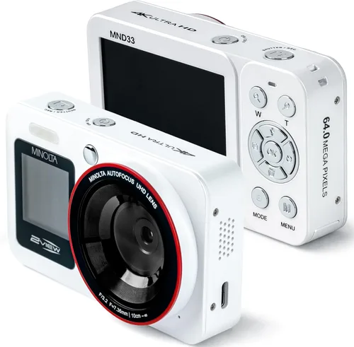Miniatura 9 de Minolta Cámara digital de 64 MP, 2 vistas, pantallas LCD traseras frontales duales, video 4K Ultra HD, enfoque automático, zoom digital 4X, Negro