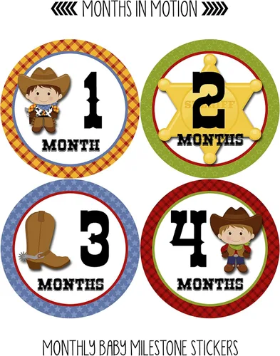 Miniatura 2 de Calcomanías mensuales para bebé, calcomanías de hitos mensuales, calcomanías del mes del bebé para niño, vaquero occidental, estilo 340
