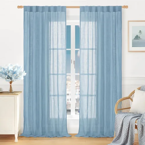 Miniatura 26 de LAMIT Cortinas de lino beige de 30 pulgadas de largo para ventanas pequeñas, cortinas semitransparentes filtrantes de luz, pestaña trasera