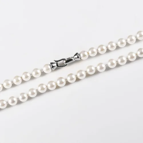 Miniatura 7 de Collar de perlas de concha para mujer con perlas cultivadas redondas blancas de agua dulce de calidad AAA+, cierre de plata de ley 925 chapado