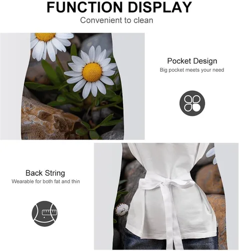 Miniatura 6 de Personalized Daisies And Rocks Adult Apron, Kitchen Cooking Aprons for Woman Man, Adjustable Bib Apron with Pocket for Baking, BBQ Crafting