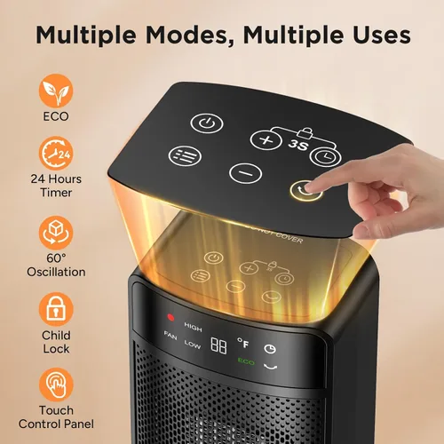 Miniatura 7 de Calentadores de espacio de 1500 W para uso en interiores, calentador eléctrico de cerámica PTC de calentamiento rápido con control remoto, ECO