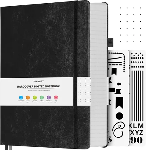 Miniatura 23 de Cuaderno de puntos, 312 páginas numeradas, cuaderno grande B5 de cuero de tapa dura, cuaderno de 3.53 oz/yd² con páginas de índice, diario de puntos
