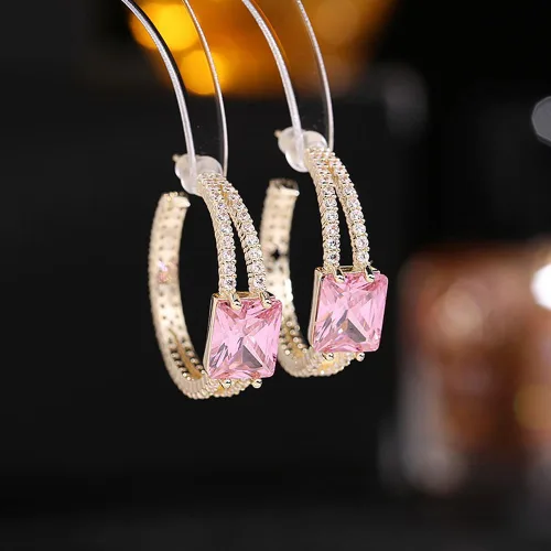 Miniatura 3 de Pendientes de aro para mujer S925 con aguja de plata con incrustaciones de circonitas Preppy Pendientes de moda para mujer
