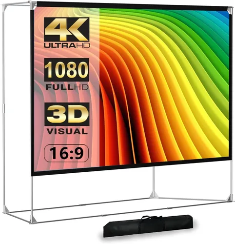 Miniatura 13 de SKERELL Pantalla de proyector con soporte, pantalla de proyección portátil de 120 pulgadas, 16:9 4K HD, proyecciones delanteras y traseras, pantalla
