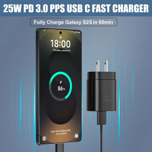 Miniatura 2 de Cargador súper rápido tipo C, bloque de cargador de pared rápido USB C de 25 W y cable de carga rápida súper largo de 8 pies para Samsung Galaxy
