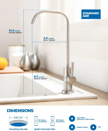 Miniatura 5 de WEWE Grifo de agua potable, grifo de filtro de agua de cocina sin plomo para ósmosis inversa o sistema de filtración de agua, grifo RO, níquel