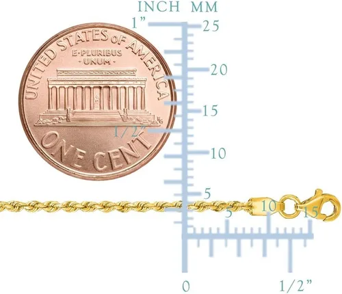 Miniatura 4 de Cadena de oro amarillo real de 14 quilates de 0.059in, 0.079in o 0.098in de grosor, con cierre de mosquetón