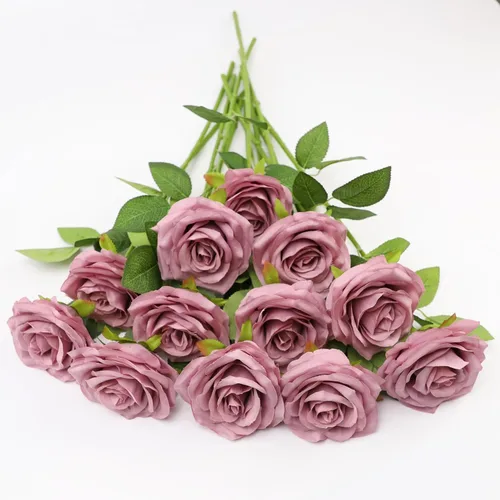 Miniatura 50 de LVEFIT 12 rosas artificiales de seda de color naranja quemado, ramo de rosas de seda de tallo largo para bodas, despedidas de soltera, fiestas