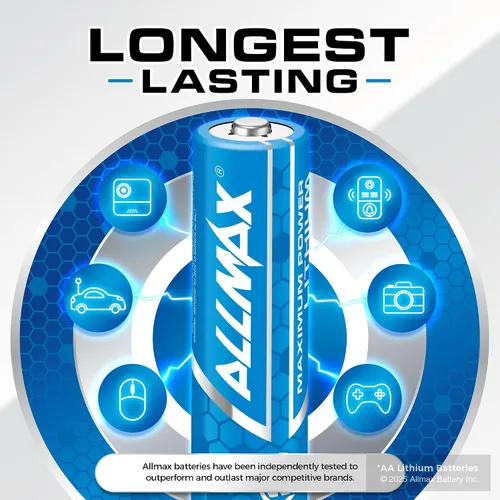 Miniatura 3 de Baterías de litio AA de Allmax Máxima Potencia (12 unidades) – De mayor duración, a prueba de derrames, vida útil de 20 años, rendimiento máximo