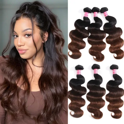 Miniatura 5 de UNICE - 3 extensiones de cabello humano ondulado marrón castaño ombre, brasileño, remy, 8, 10, 10 pulgadas, extensiones de cabello humano ondulado