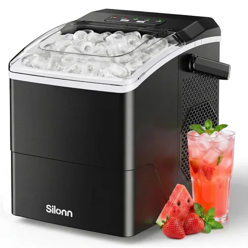 Miniatura 27 de Máquina de hielo Nugget para encimera, Silonn máquina de hielo de pellets masticables con función de autolimpieza, 33 libras/24H máquinas de hielo