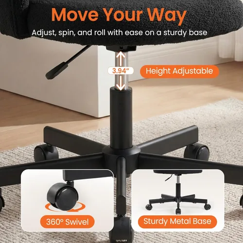 Miniatura 6 de NEO CHAIR Silla de tocador de oficina con ruedas, cómoda silla de escritorio para niñas, linda computadora, pequeña, sin brazos, altura ajustable