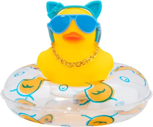 Miniatura 10 de wonuu Adornos de pato de goma para automóvil, decoración de tablero de automóvil con bonita diadema, anillo de natación, collar, gafas de sol