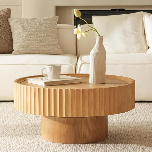 Miniatura 10 de Mesa de centro redonda, mesa moderna de sala de estar de 31.8 pulgadas con tambor estriado, mesa de centro con almacenamiento, mesas centrales