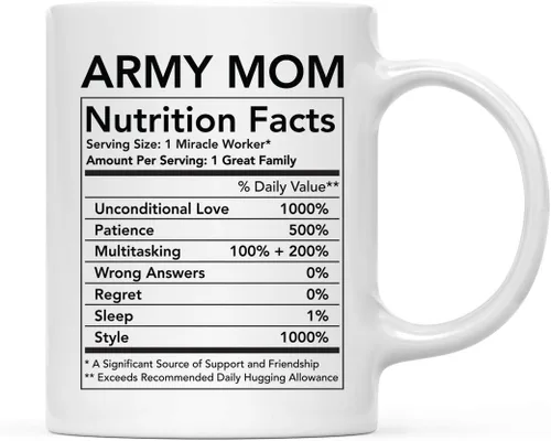 Miniatura 48 de Andaz Press Divertida taza de té de café de cerámica de 11 onzas, regalo de agradecimiento, datos nutricionales del ejército, paquete de 1, ideas