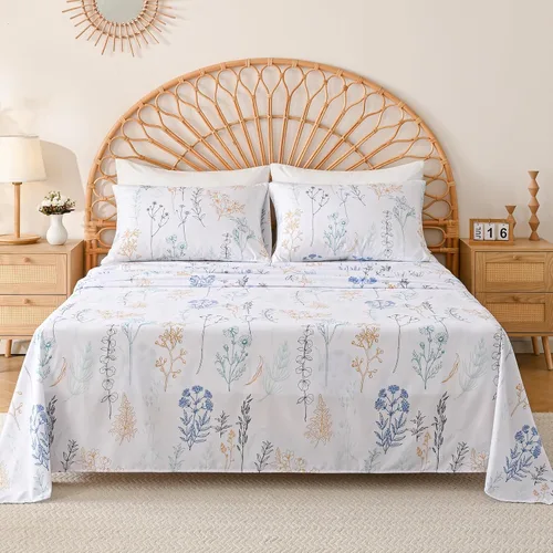 Miniatura 6 de Yibeizi - Juego de sábanas con estampado floral para cama de tamaño queen, sábanas de microfibra con patrón botánico boho, fundas para almohada