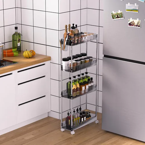 Miniatura 10 de VECELO Carrito rodante de acrílico de 3 niveles, carrito utilitario para almacenamiento de cocina, estantes móviles organizadores deslizables con 2