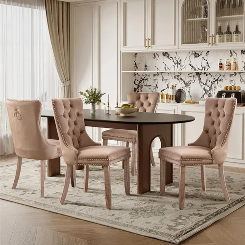 Miniatura 9 de Juego de 2 sillas de comedor tapizadas de terciopelo, sillas laterales de cocina de estilo moderno con ribete de cabeza de clavo y patas de madera