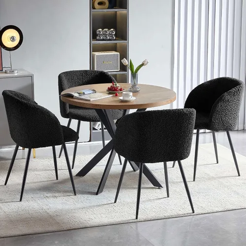 Miniatura 6 de NORDICANA Juego de 2 sillas de acento, sillas de comedor de sherpa difuso con respaldo de barril, sillones tapizados de piel sintética con patas