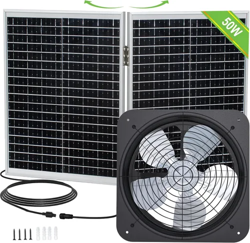 ECO-WORTHY - Kit de ventilador solar para ático de 50 W, panel solar plegable de 50 W y ventilador DC de 35,56 cm con motor de 40 W para ventilación